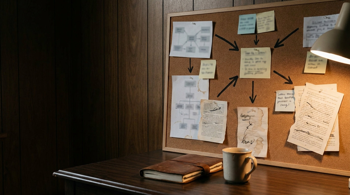 A strategy workspace with pinned workflow notes, documents, and system-planning materials.