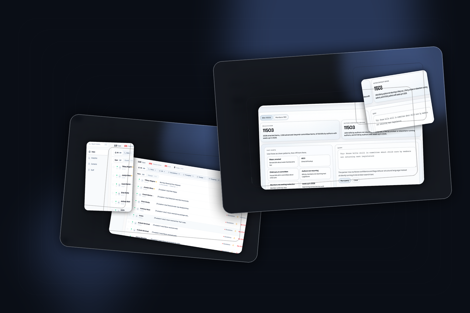 Montage of the systems built with OpenClaw as the operating layer behind business workflow and research tools.